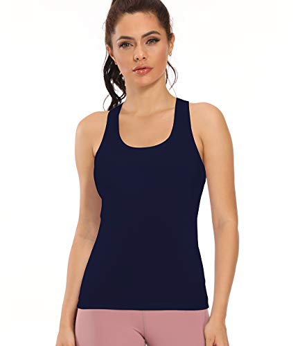 CARCOS Tank Tops For Women Camis with Shelf Bra Racerback Yoga Tank Tops with Wide Strap(Navy XXL)