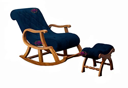 Image of CRAFTCITY Ergonomic Rosewood Rocking Chair (Blue 1)