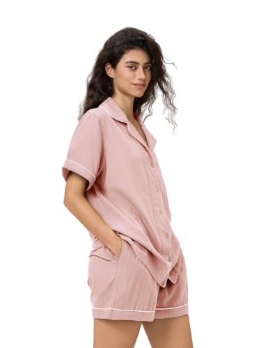 Image of BESTOUCH Womens Pajama Sets: 100% Cotton Muslin Linen Feel | Button Soft Comfy Breathable Classic Sleep Pjs 2 Piece