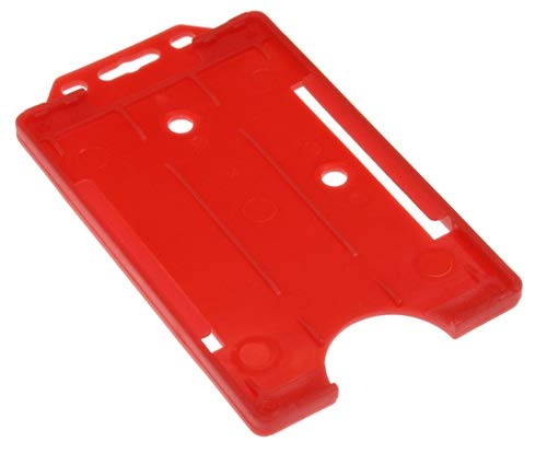 Identity-Plus: Red Rigid Open Faced Single Sided Portrait ID Card Badge Pass Holder (50)