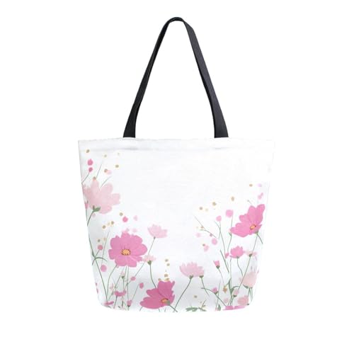Extra Large Shoulder Tote Bag for Beach Travel Weekender Gym Watercolor Wildflowers Pink Flowers Green Plants Reusable Grocery Canvas Shopping Bag2