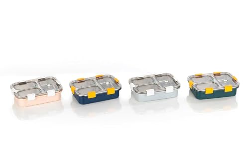 Image of Storescent Lunch Box with Compartment, Leak-Proof BPA Free Stainless Steel for School, Lunch Box for School & Office with a Fork, a Spoon and a Pair of Chopsticks (Blue, 3 Compartment)