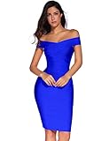 meilun Women's Off Shoulder Bandage Dress Bodycon Party Wedding Guest Dress(Royal Blue,L)