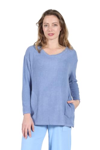 Image of LA CERA Women's Brushed Knit Sweater Top, Long Sleeves, Side Pockets, Round Neck, 80% Rayon, 15% Polyester, 5% Spandex
