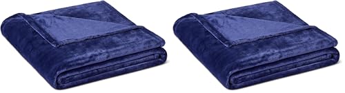 Image of Amazon Basics Throw Blanket, Ultra-Soft Flannel Fleece Microfiber, Lightweight Cozy for Couch Sofa Bedroom, Fade-Resistant, 50 x 60 Inches, Navy (Pack of 2)