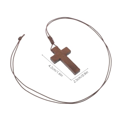 Collier rétro croix en bois marron avec cordon de bijoux réglable ZH1YFD