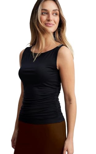 Image of SIGHTBOMB Ultra Soft Microfiber OH SO Soft Boat Neck Sleeveless Ruched SOFTLINE Cuddle TEE Tank TOP for Women TOP