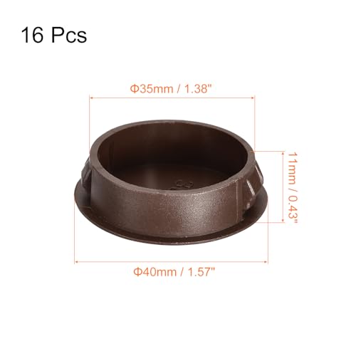 Image of uxcell 35mm /1.38 inch Plastic Hole Plugs, 16Pcs Flush Type Panel Round Snap in Fastener Knockout Locking Plugs for Furniture Insert End Caps Panels, Brown