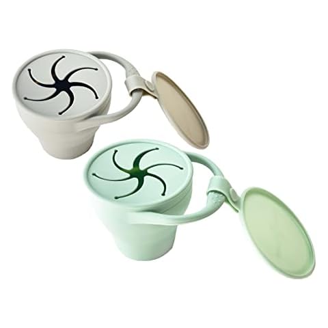 otterlove Collapsable Silicone Snack Container With Attachable Lid | 100% Pure LFGB Platinum Silicone with No Fillers | Snack Cup (2 Pack - Sage & Sand) Cover