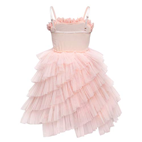 Little Girls Spaghetti Strap Swan Princess Flower Tiered Tutu Tulle Dress Sequins Bead Asymmetrical Irregular Ruffles Lace Wedding Bridesmaid Party Formal Prom Evening Dance Gown 00#Pink 4-5 Years #TOP3