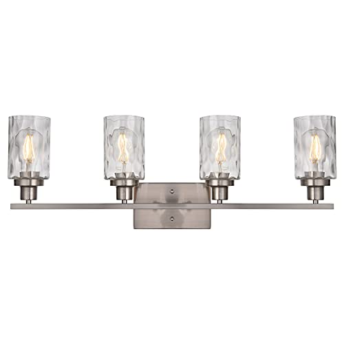 Banato Lighting Vanity Lights for Bathroom 4-Light Wall Mount Light Fixture Brushed Nickel Finished, Bathroom Lights for Mirror Cabinet Dressing Table, Hammered Glass Shade
