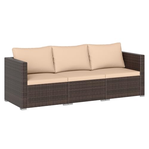 Tangkula 3 Seat Outdoor Wicker Sofa Set, Modular PE Rattan
