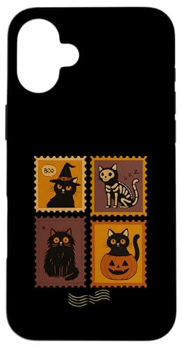 おもしろ猫好きハロウィン切手スタイルの動機 スマホケース iPhone 16 Plus 用
