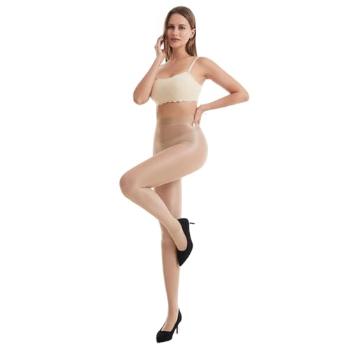 Shiny Pantyhose for Women 70D High Waist Shimmer Tights Oily Gloss Footed Dance Stockings 2 Pairs2