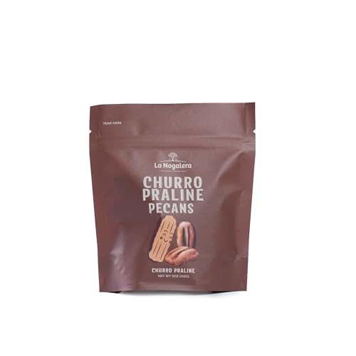 Image of Churro Praline Pecans 5 oz - Sweet Cinnamon Sugar Pecan Snack with Crunchy Coating - Gourmet Candied Pecans by La Nogalera