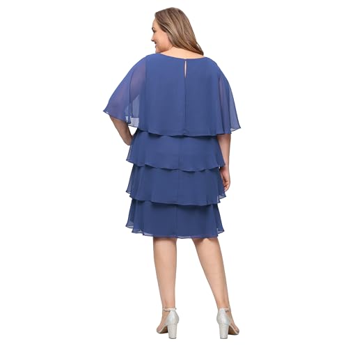 Image of S.L. Fashions Women's Plus Size Tiered Chiffon Cocktail Party Dress with Attached Cape & Beaded Shoulders