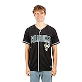 Ultra Game NBA Men's Mesh Button Down Baseball T-Shirt, Milwaukee Bucks, Black, X-Large