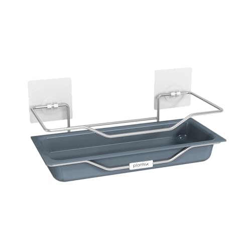 Image of Plantex ABS Plastic Self Adhesive Bathroom Shelf /Adhesive Shelf for Kitchen /Multipurpose Stainless Steel Wire Shelf /Bathroom Organiser (Silver & Grey)