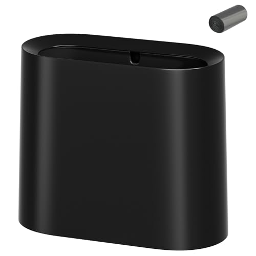 Image of SUBEKYU 2.3 Gal Bathroom Trash Can,Small Garbage Can for Kitchen,Black | Slim Rectangular Waste Bin,Heavy-Duty Plastic Garbage Can with Detachable Inner Liner