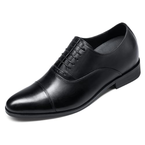CHAMARIPA Sapatos de vestir com elevador de Oxfords para torná-lo homens mais altos sapatos de casamento de couro de vaca 7 cm, Preto, 41 UE