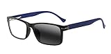 Mens Rectangular Progressive Multifocal Photochromic Rectangle Nerd Geek Reading Glasses (Blue, +1.50)
