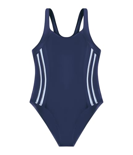 Image of POWER FLOWER Girls Sports Swimsuit One-Piece Swimming Costume Athletic Swimwear with Thick Strap for Kids 8-16 Years (12-14 Years, LA638-Navy)