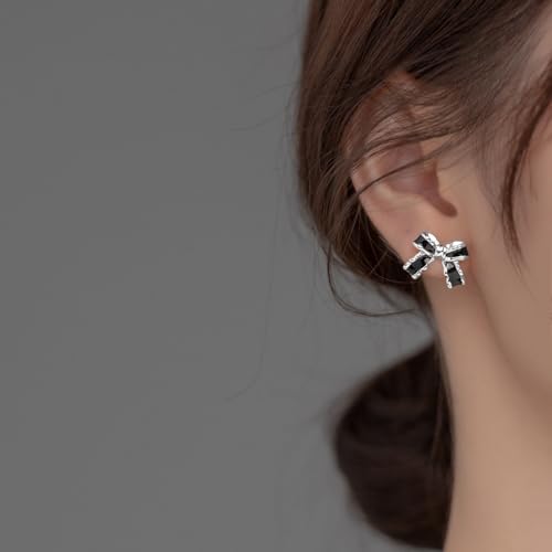 SLUYNZ Solid 925 Sterling Silver Black Bow Earrings Studs for Women Teens Bowknot Stud Earrings Ribbon Bow Studs2