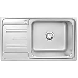 Fregadero Con Escurridor A La Izquierda Omeere Fregadero de acero inoxidable 304 18/8 0,8 mm,Fregadero empotrado 1 seno 75 x 45 x 18cm,Fregadero de cocina, pequeña, redondo (Escurridor a la izquierda)