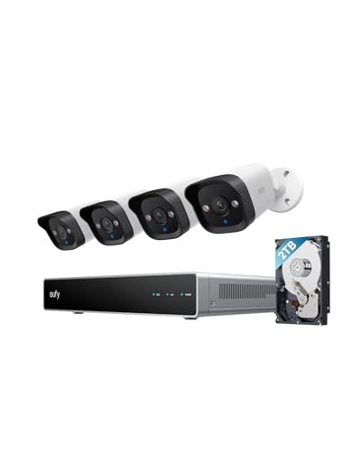 eufy PoE NVR Security System E40, 4× 4K 8MP Bullet-Kameras, PoE IP-Kamera, verkabelte Außenkameras, 122° Weitwinkel, Farbnachtsicht, smarte Videosuche, KI-Erkennung,Stroboskop rot-blau, 2TB HDD