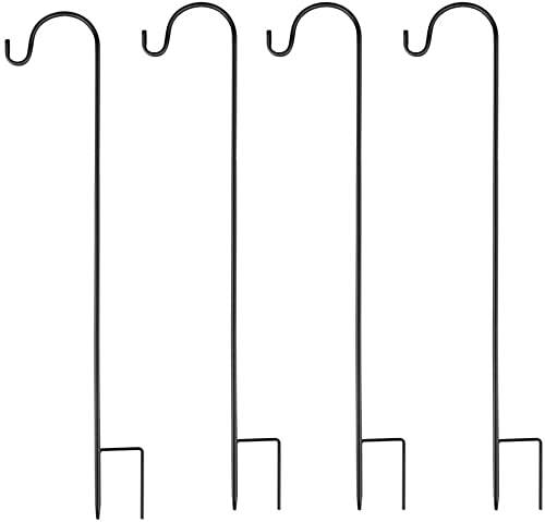 Dproptel Lot de 2 crochets de berger en métal de 120 cm avec crochet pour lampes solaires, lanternes, lumières de Noël, paniers de fleurs, boules de fleurs (noir)