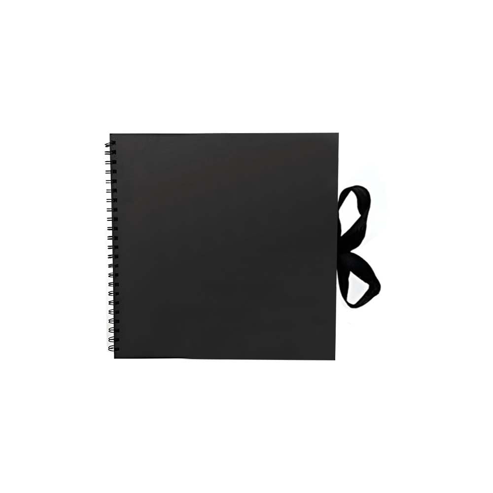 Scrapbook Photo Album Small 15 x 15cm Black Square Scrap Book Photo Album With 50 sheets 100 pages and Ribbon Closure Ideal for Wedding Family Baby Vacation Arts Crafts DIY โ image 1