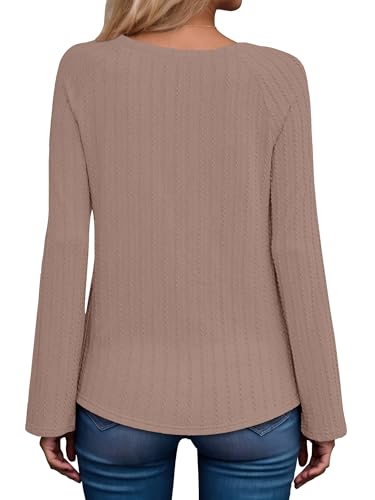 ONLYSHE Womens Shirts Long Sleeve Crewneck Tunic Tops Casual Lightweight Knit Solid Color Sweatshirts Trendy Blouse Basic Tee