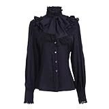 [ロングペン] メンズ ブラウス ヴィクトリアンシャツ インナー フリルレース ハイネック長袖 ビクトリア風 海賊 コスプレ 仮装 王子様 貴族 中世 ルネッサンス 無地 ゴシック パンク風 レトロ ロマン 文化祭 イベント (JP, アルファベット, L, 黒)