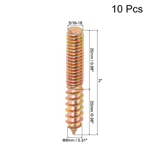 Image of uxcell 5 /16-18x2 Hanger Bolts Double Head Dowel Screw for Wood Furniture 10pcs