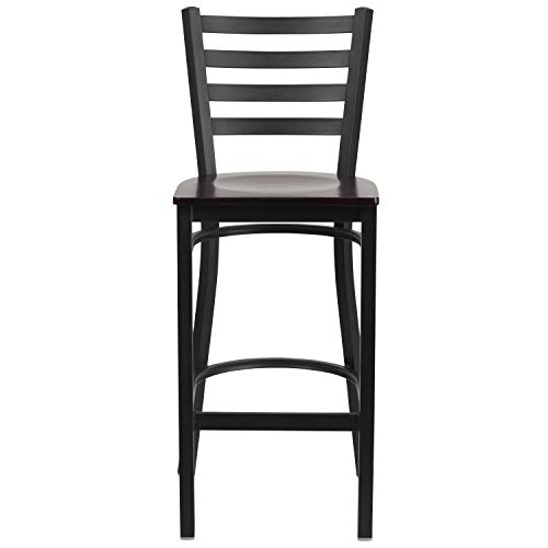 EMMA + OLIVER Taburete de Bar con Respaldo de Escalera en Metal Negro y Asiento de Madera Nogal Modelo EOH-YVEH-550061 miniatura 6