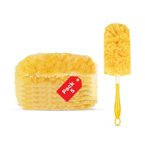 Image of Disposable Microfiber Feather Duster for Home Cleaning with 5 Refills-Multipurpose Dusting Brush with Bendable Head Ideal for Cleaning AC Vents Car Blinds Furniture Hard-to-Reach Gap