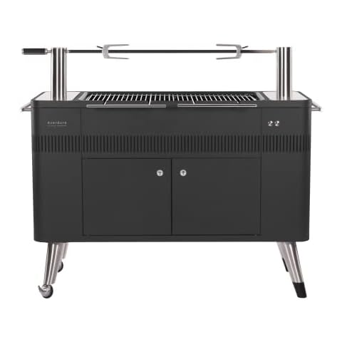 Everdure by Heston Blumenthal HUB 54-In. Charcoal Grill With Patented Built-in Rotisserie System & Quick Electric Ignition, Outdoor BBQ, Electric Starter, Adjustable Height, Easy Clean-Up, Matte Black Cover