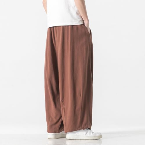 Pantalons décontractés homme coton lin coupe ample jambe droite - 6