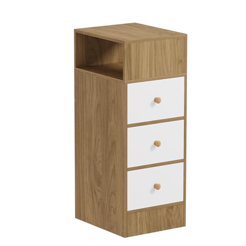 PCGAGA Schmaler Nachttisch Schrank mit Schubladen und offenem Regal, Wohnzimmer-Beistelltisch, Nachttisch, Schlafzimmer, Aufbewahrungseinheit (3...