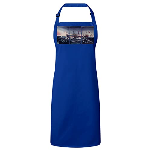 Tablier bleu cuisine estampe japonaise triptyque bateau vapeur pour raviver vos souvenirs