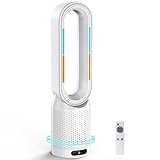 【2025新登場・冷暖兼用羽なし扇風機】SAMONIC タワーファン ヒーター 3段階暖風・10段階冷風切り替え 100°自動首振り 強風＆微風＆静音モード 大風量 夏冬兼用 セラミックヒーター 電気ファンヒーター 寒さと熱中症対策 転倒自動OFF 過熱保護 省エネ 軽量 持ち運び便利 部屋・洗面所に適用 PSE認証済み 日本語取扱説明書 (ホワイト)