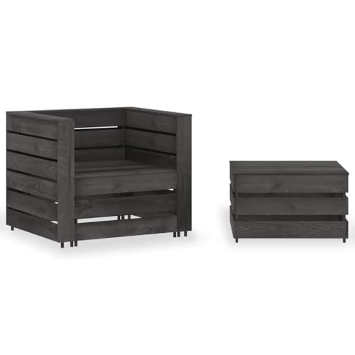 Genérico Muebles de jardín palets 2 pzas Madera de Pino impregnada Gris,Mobiliario,Muebles de jardín,Asientos de Exterior,Sofás modulares de Exterior,316199