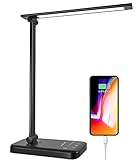 HAODEMI デスクライト LED目に優しい電気スタンド 卓上ライト スタンドライト 5色のライト5段階明るさタッチセンサー 角度調節可能 テーブルライトUSBポート付き スマートフォンを置けるスタンド付きブックライト