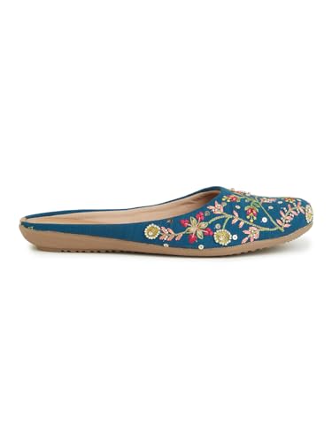 Image of OPIVE's Mehandi Women's Mojari Jutti Ethnic Punjabi Juttis Traditional Flat Embroidered Canvas Fancy Bellies Comfortable Sole for Womens & Girls