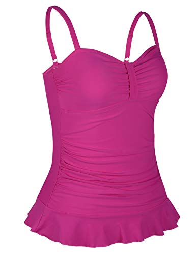 Image of Hilor Women's 50's Retro Ruched Tankini Swimsuit Top with Ruffle Hem