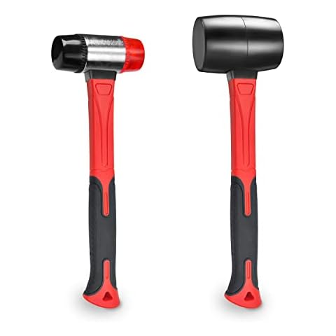 YIYITOOLS 2Pcs Hammer Set, 16oz Rubber Mallet & 40mm Double-Faced Soft Mallet Fit for Construction and Home Renovation, Black Cover