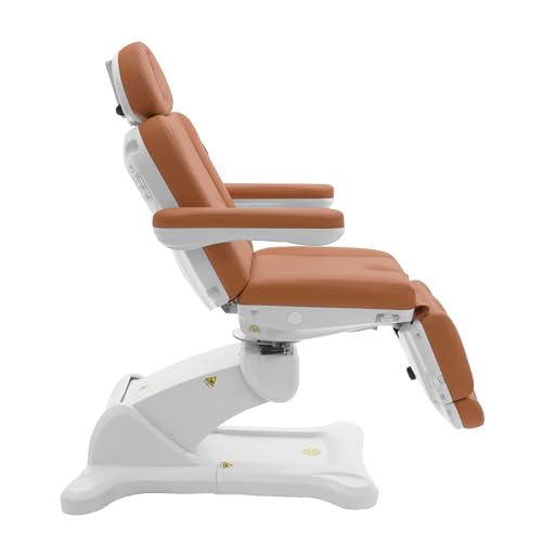Image of SKINACT Malibu Electric Medical Spa Facial Treatment Chair /Table with 240 Swivel Base, Adjustable Backrest, Leg Rest and Wired Hand Remote Control (Camel)