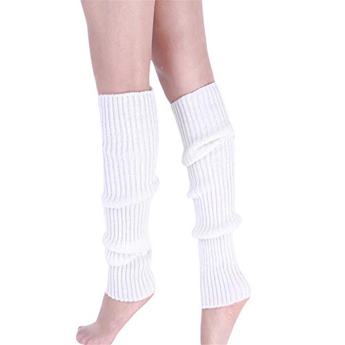 Women's Winter Over Knee High Footless Socks Knit Warm Long Leg Warmers (White, One Size)