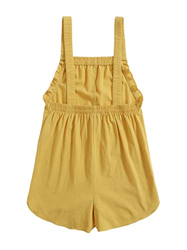 Shein Women's Sleeveless Shirred Ruffle Trim Solid Overall Jumpsuit Romper Mustard Yellow Xl #TOP1