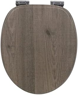 18 Inch Wood Toilet Seat Toilet Seat | Wooden Effect 18" Toilet Seat |Soft Close with Chrome Hinge | for All Size Toilets (14.7x2.28x17.9 in)